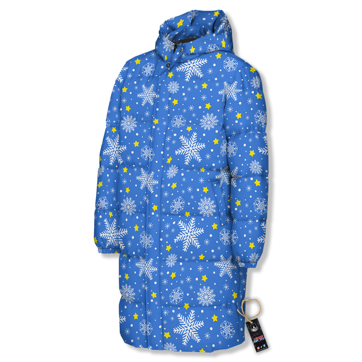 Stars And Christmas Snowflakes Print Long Down Jacket