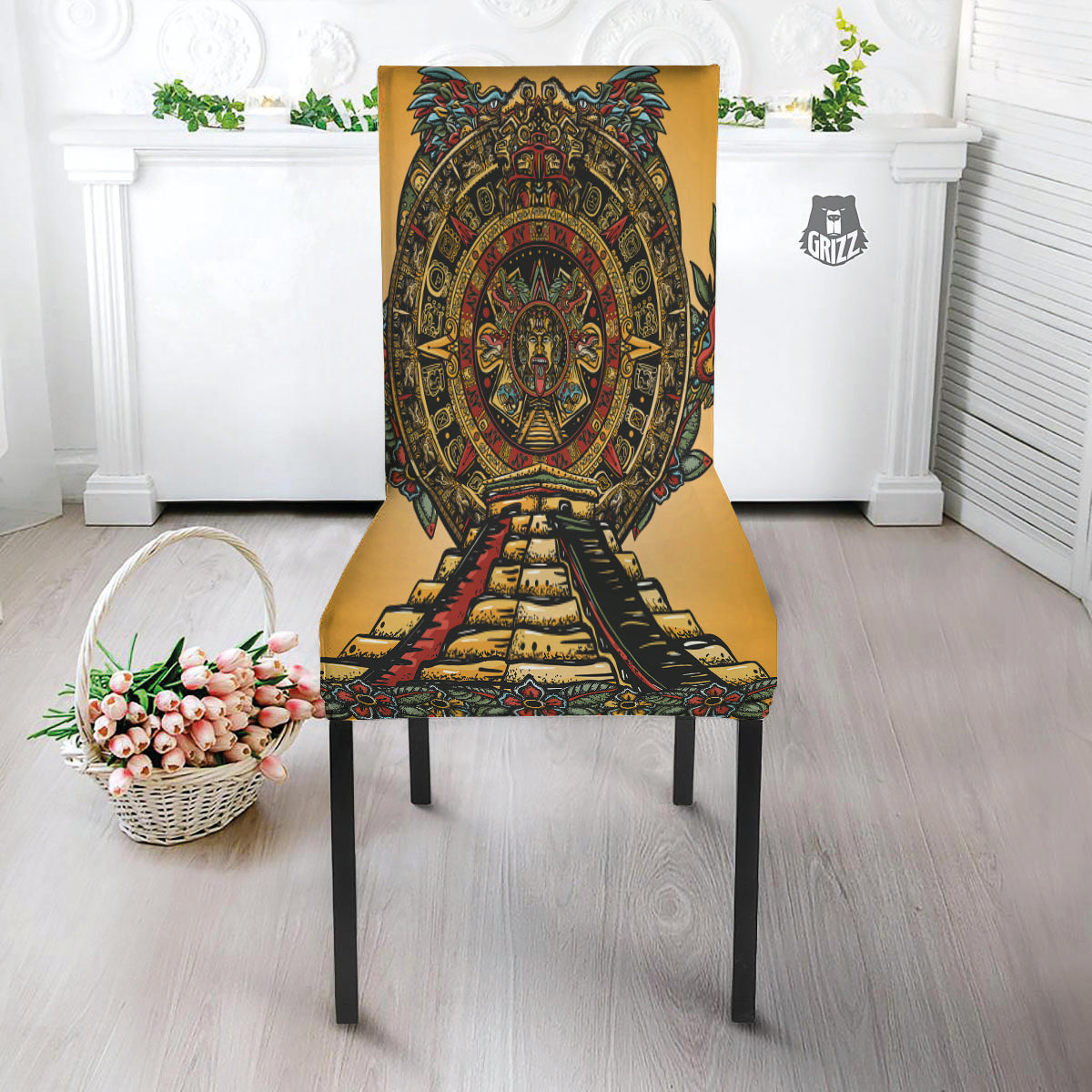 Statue Ancient Mayan Print Dining Chair Slipcover-grizzshop