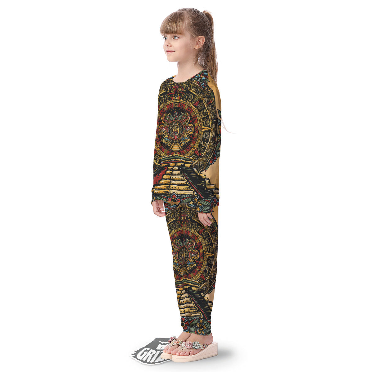 Statue Ancient Mayan Print Kid's Pajamas-grizzshop