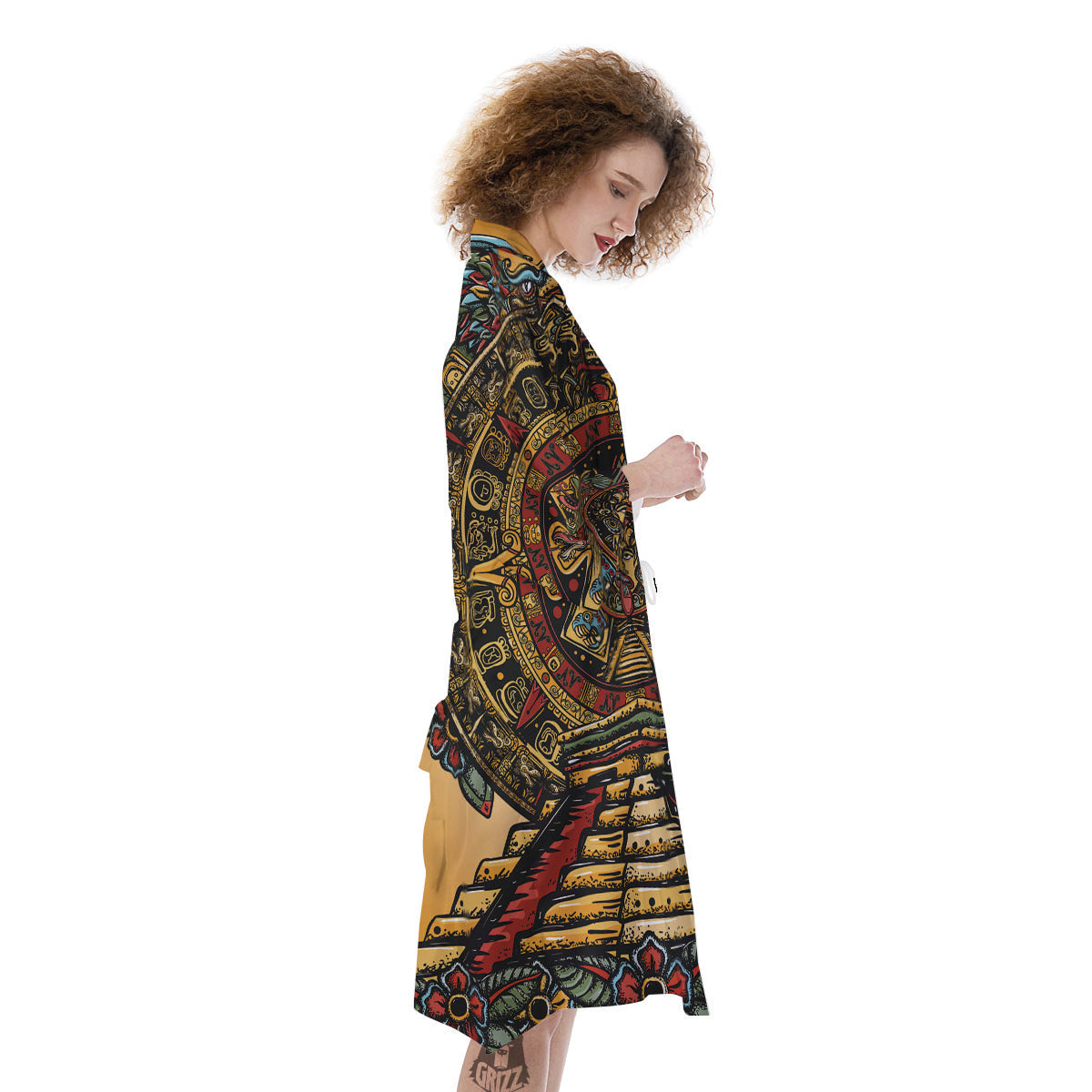 Statue Ancient Mayan Print Kimono-grizzshop