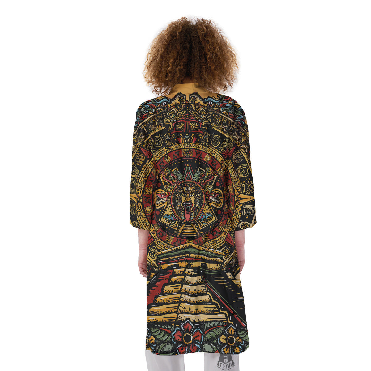 Statue Ancient Mayan Print Kimono-grizzshop