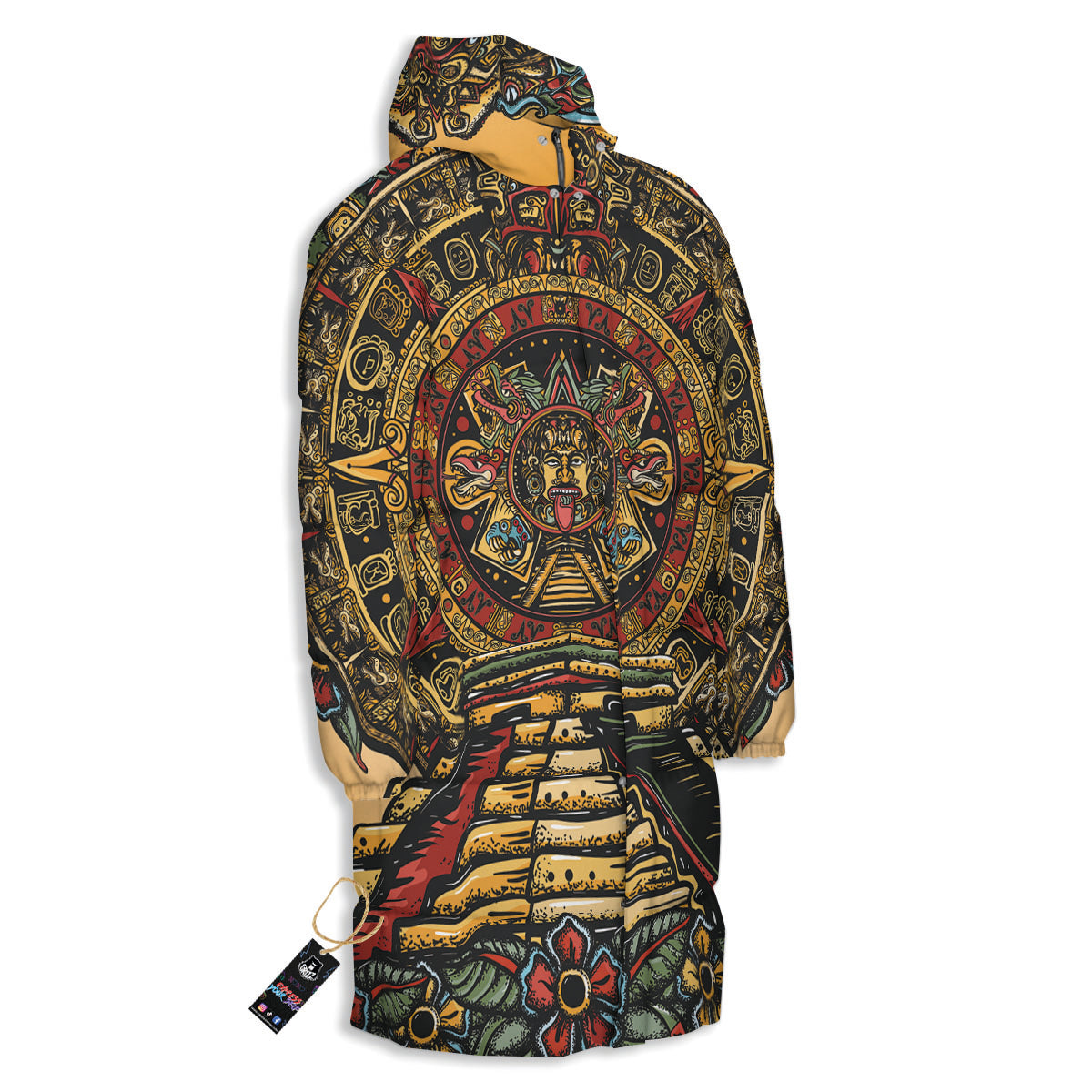 Statue Ancient Mayan Print Long Down Jacket-grizzshop