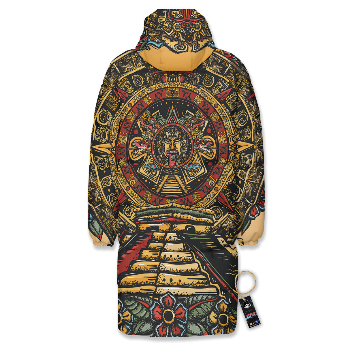 Statue Ancient Mayan Print Long Down Jacket-grizzshop