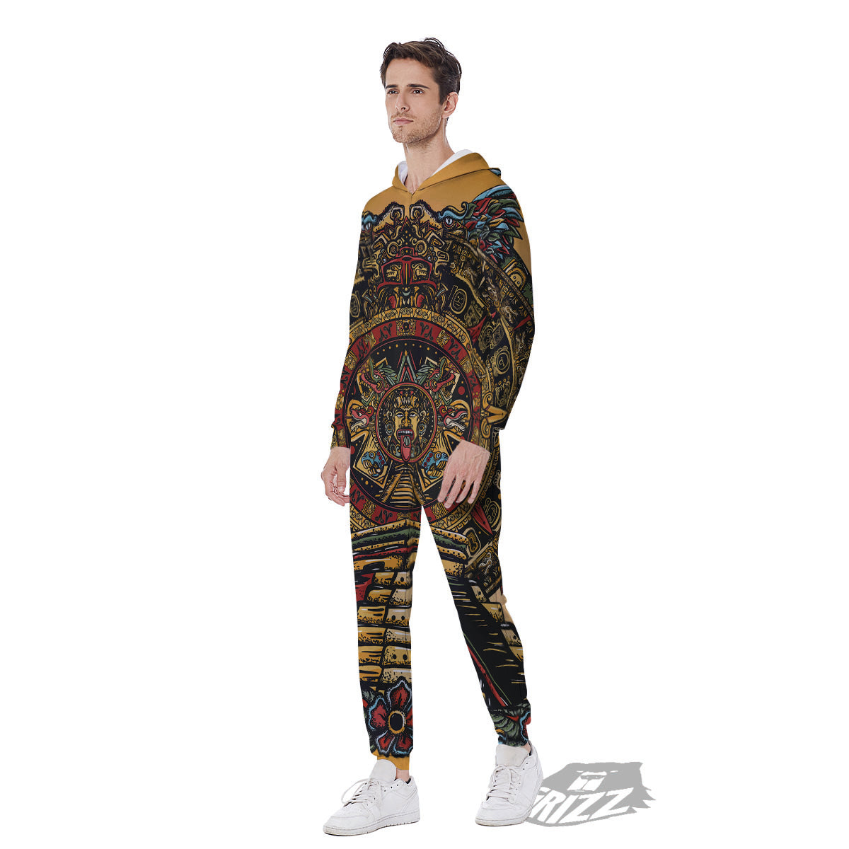 Statue Ancient Mayan Print Men's Jumpsuit-grizzshop