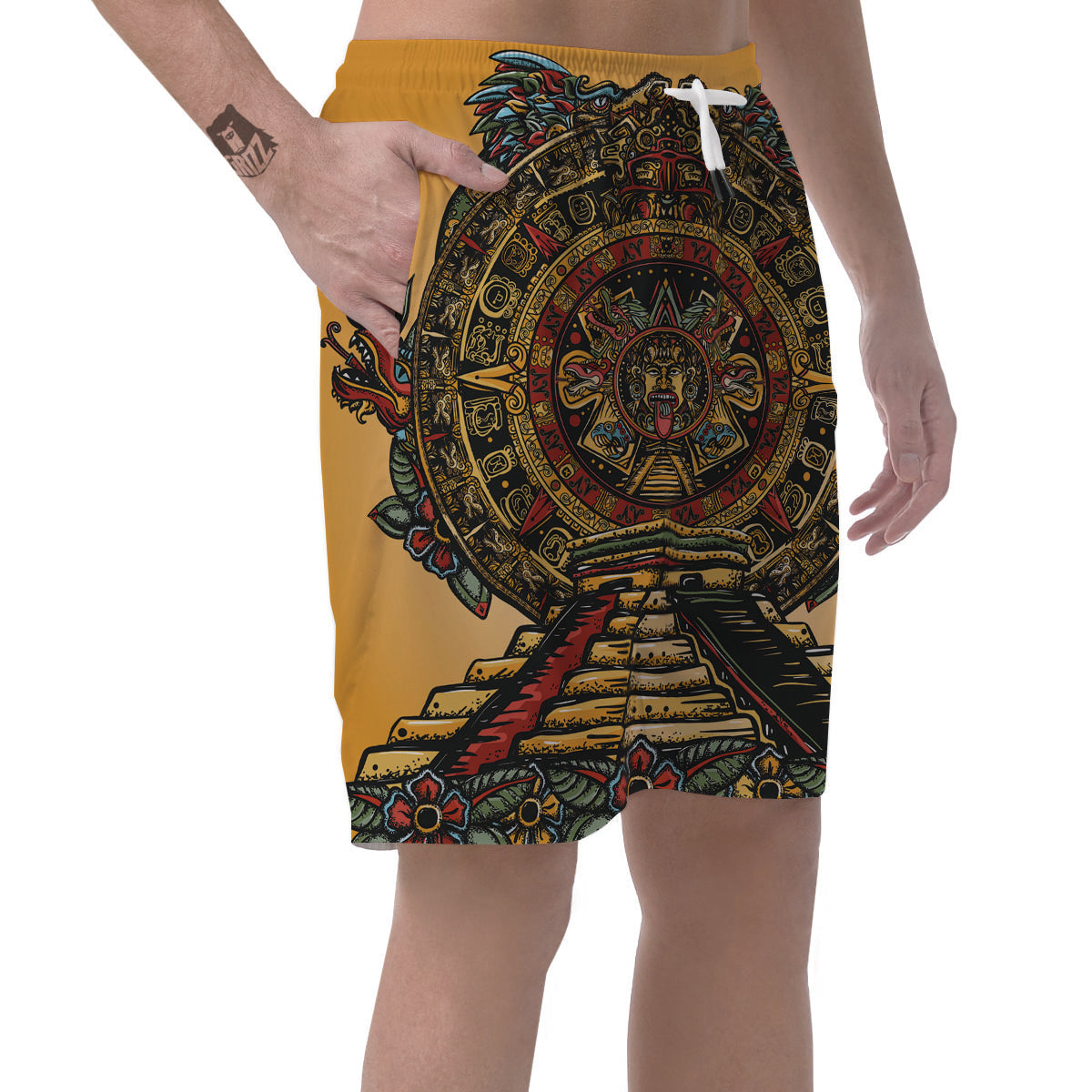 Statue Ancient Mayan Print Men's Shorts-grizzshop