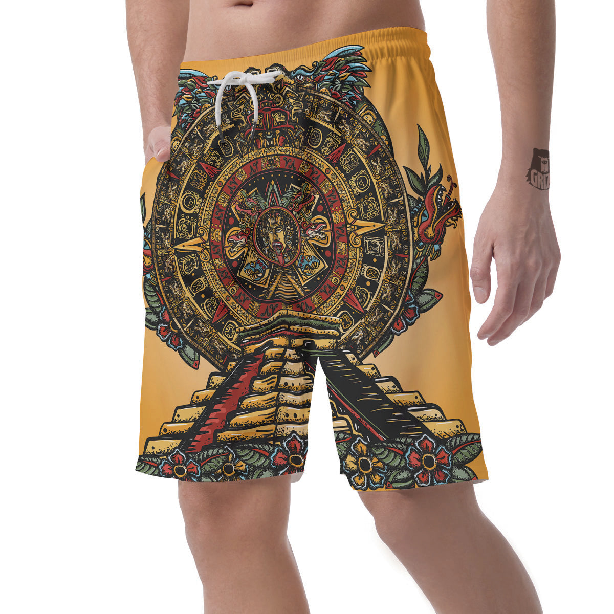 Statue Ancient Mayan Print Men's Shorts-grizzshop