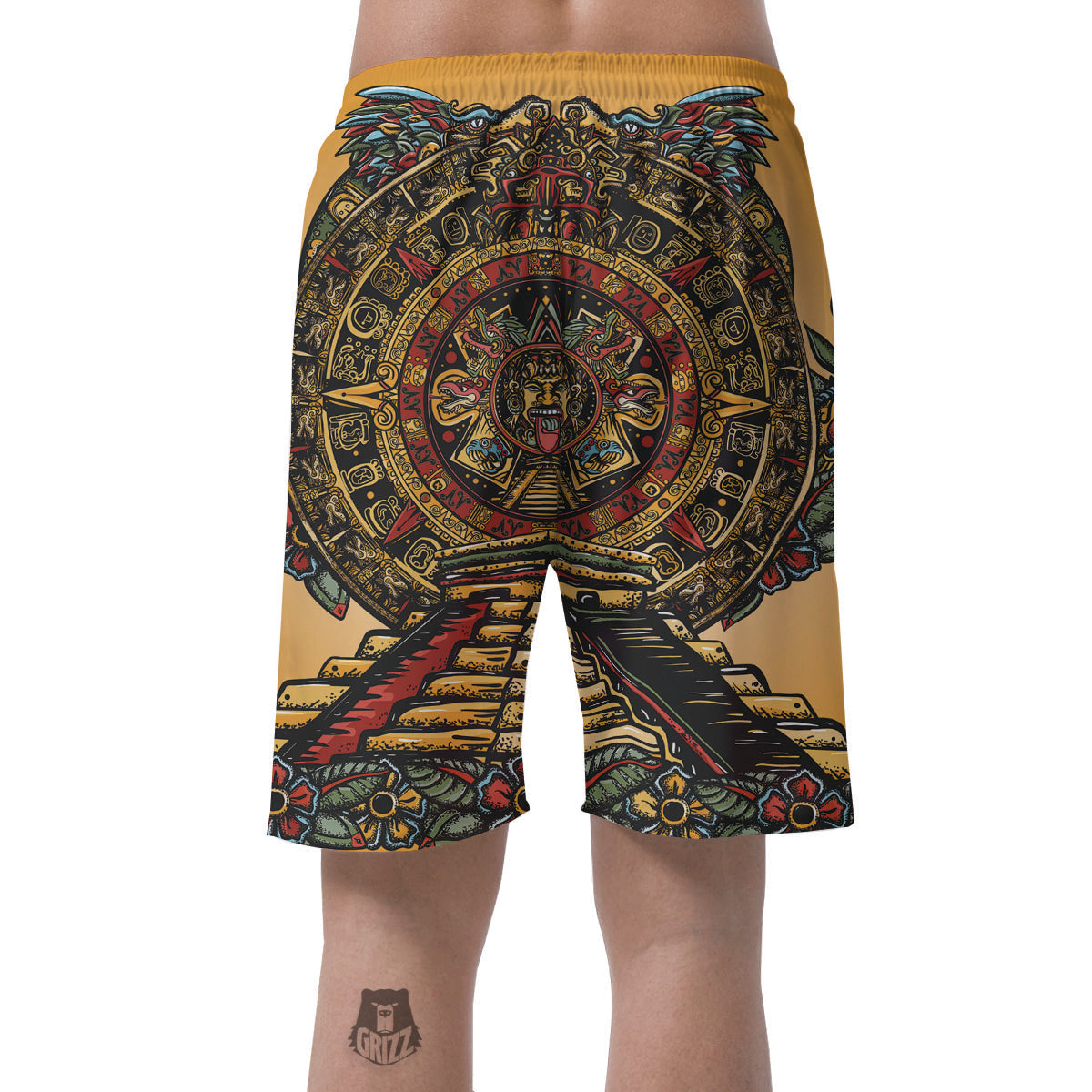 Statue Ancient Mayan Print Men's Shorts-grizzshop