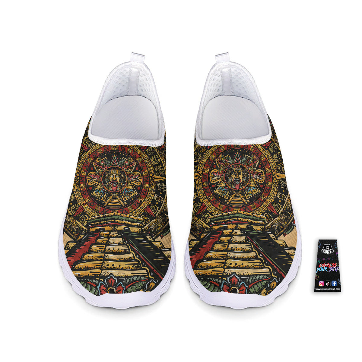 Statue Ancient Mayan Print Nurse Shoes-grizzshop