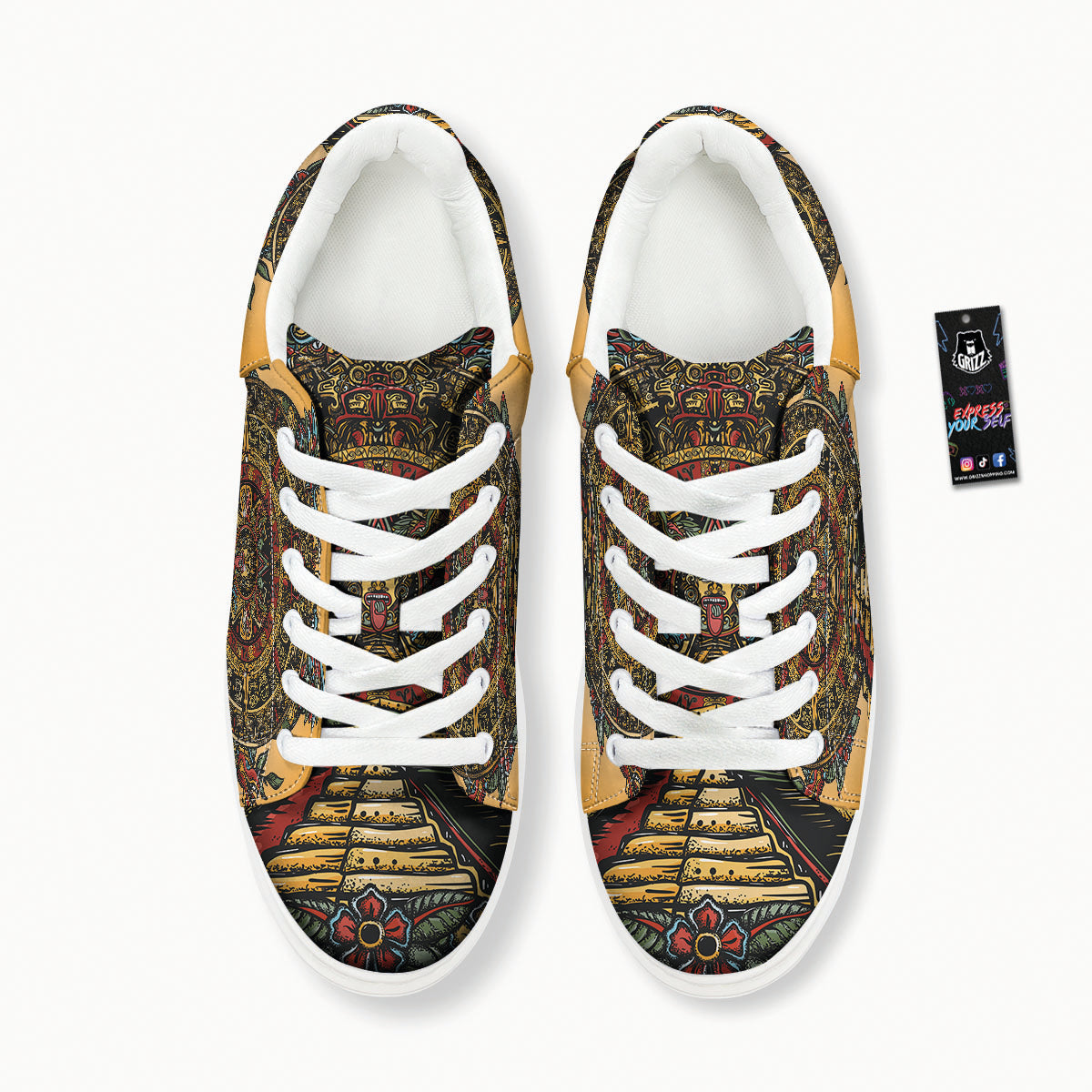 Statue Ancient Mayan Print Platform Shoes-grizzshop
