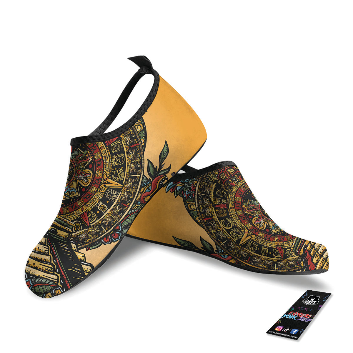 Statue Ancient Mayan Print Water Shoes-grizzshop