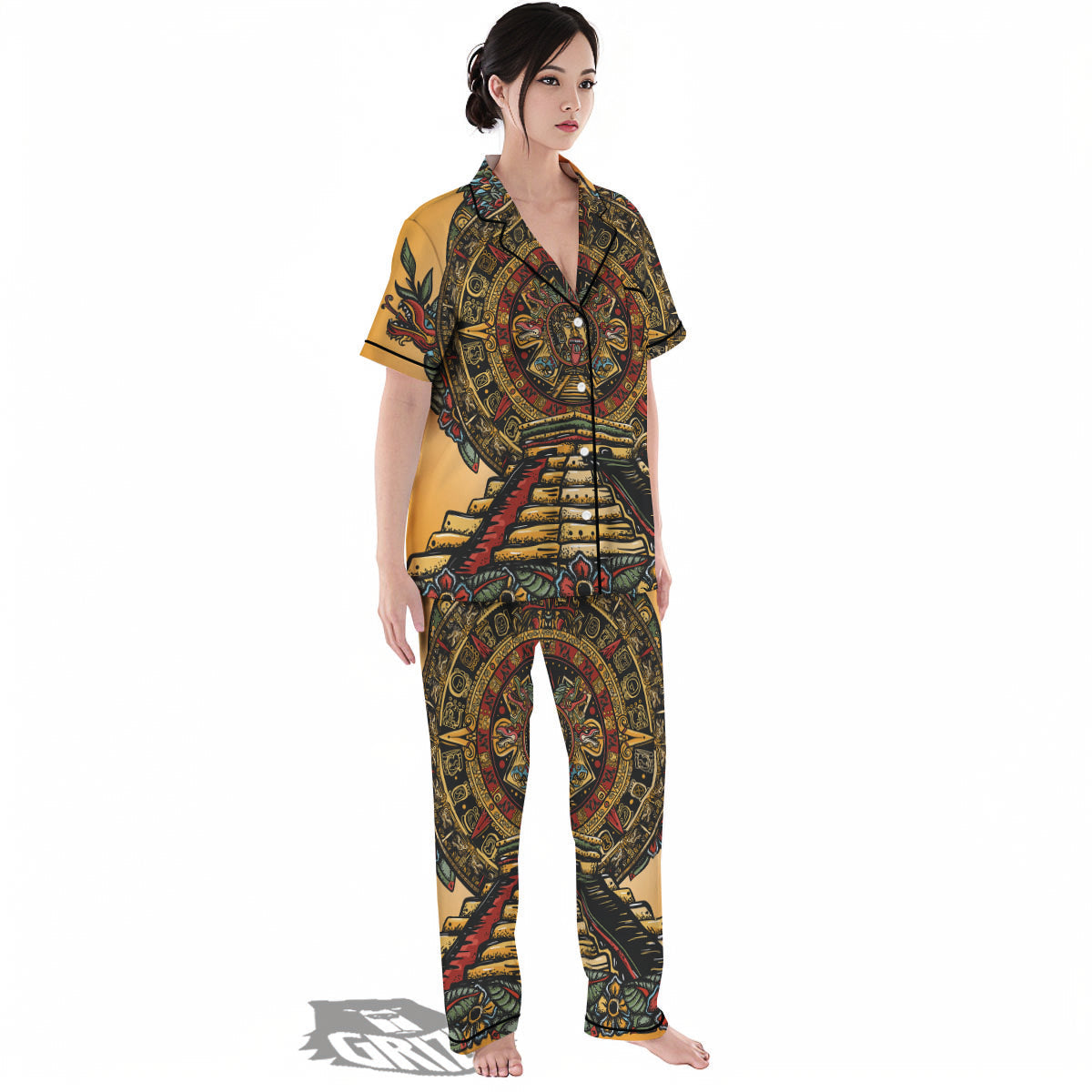 Statue Ancient Mayan Print Women's Pajamas Set-grizzshop