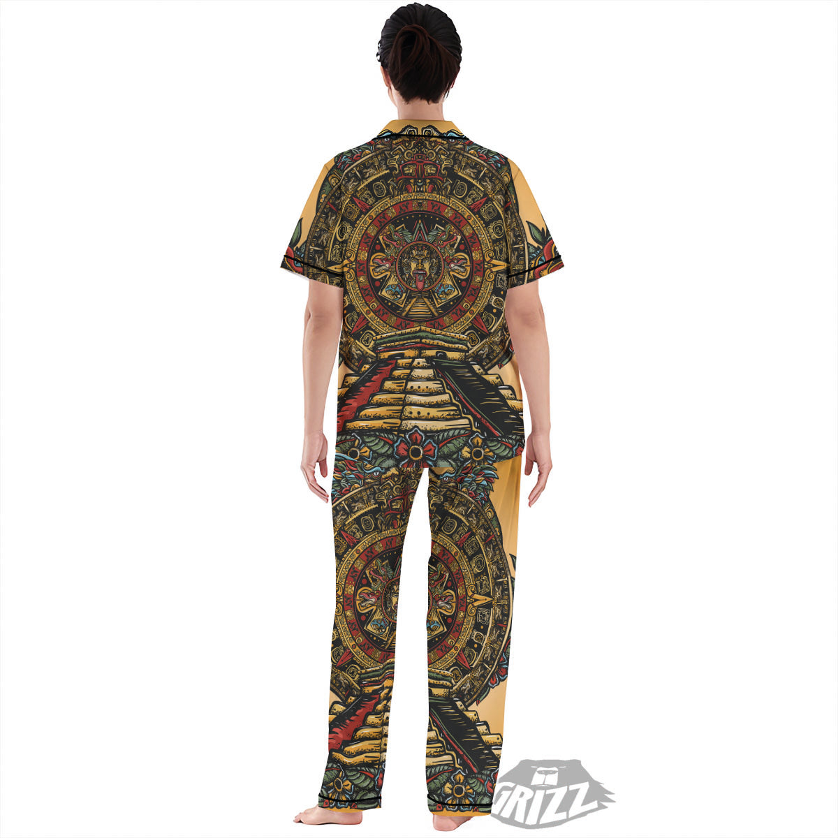 Statue Ancient Mayan Print Women's Pajamas Set-grizzshop