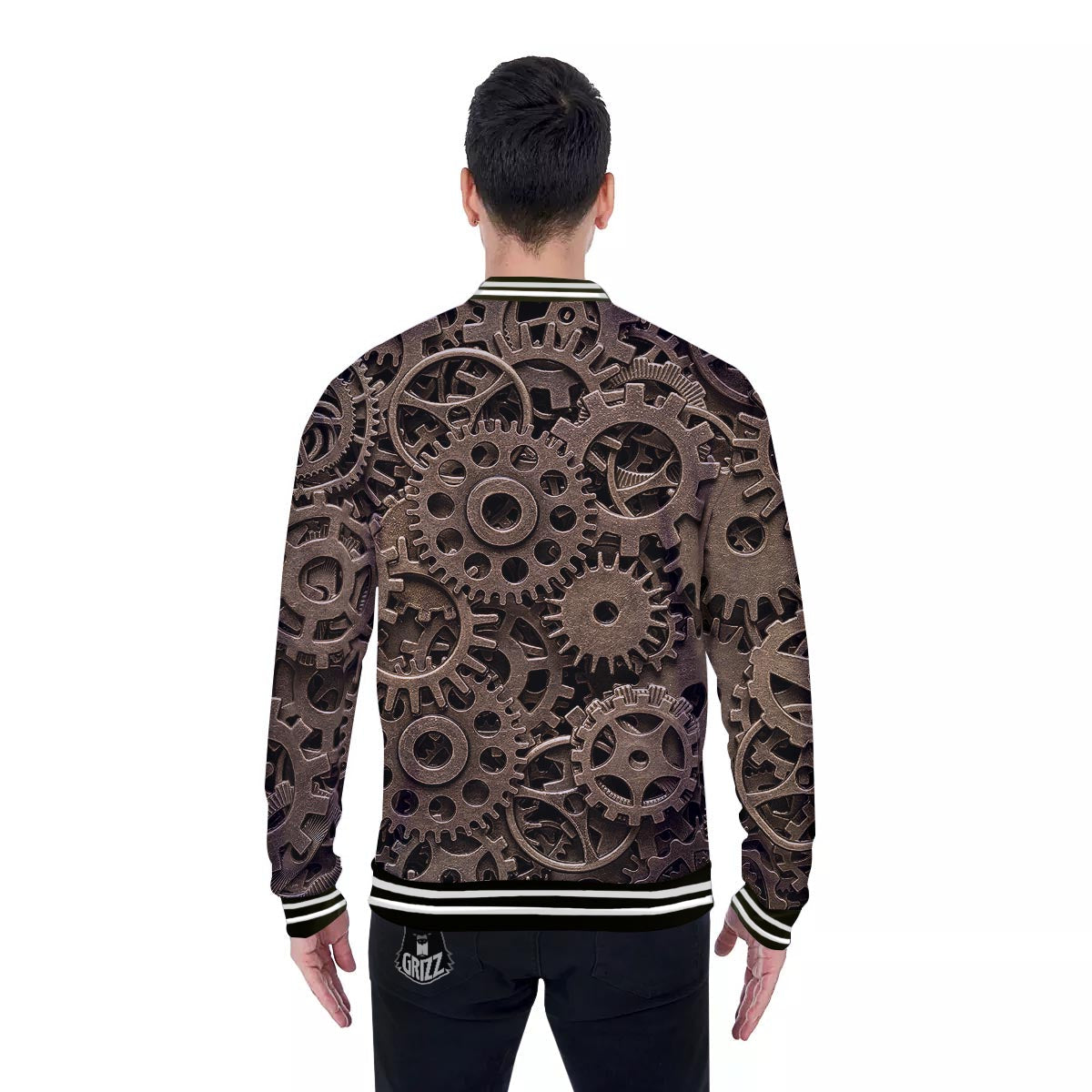Steampunk Brass Gears And Cogs Print Baseball Jacket-grizzshop