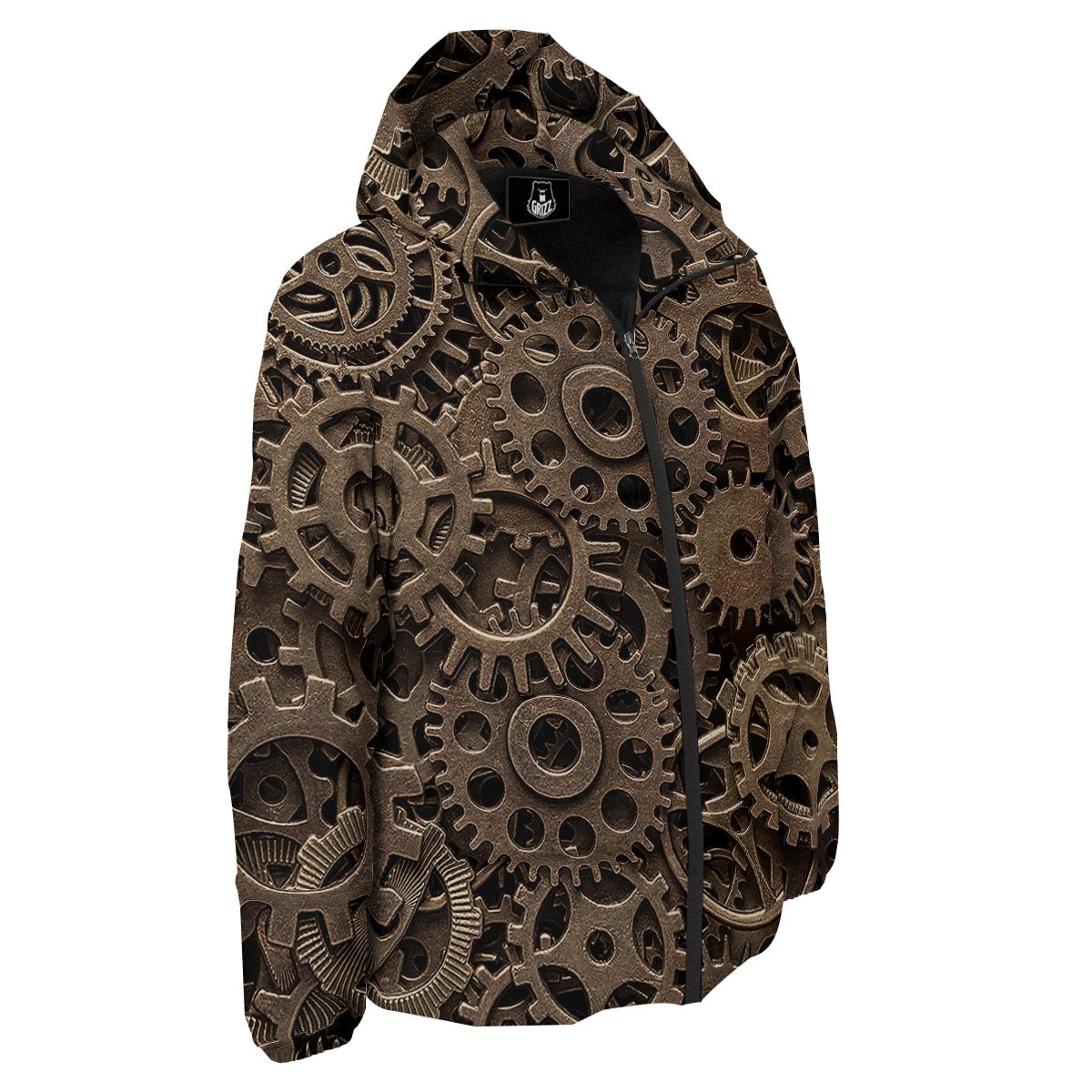 Steampunk Brass Gears And Cogs Print Down Jacket-grizzshop