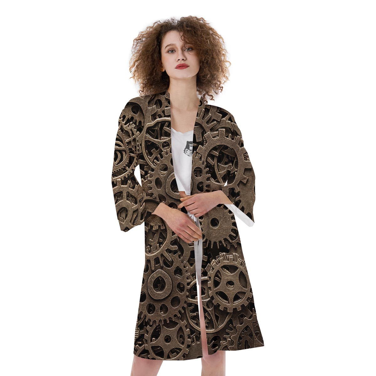 Steampunk Brass Gears And Cogs Print Kimono-grizzshop