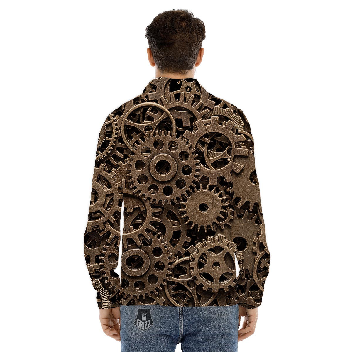 Steampunk Brass Gears And Cogs Print Men's Dress Shirts-grizzshop