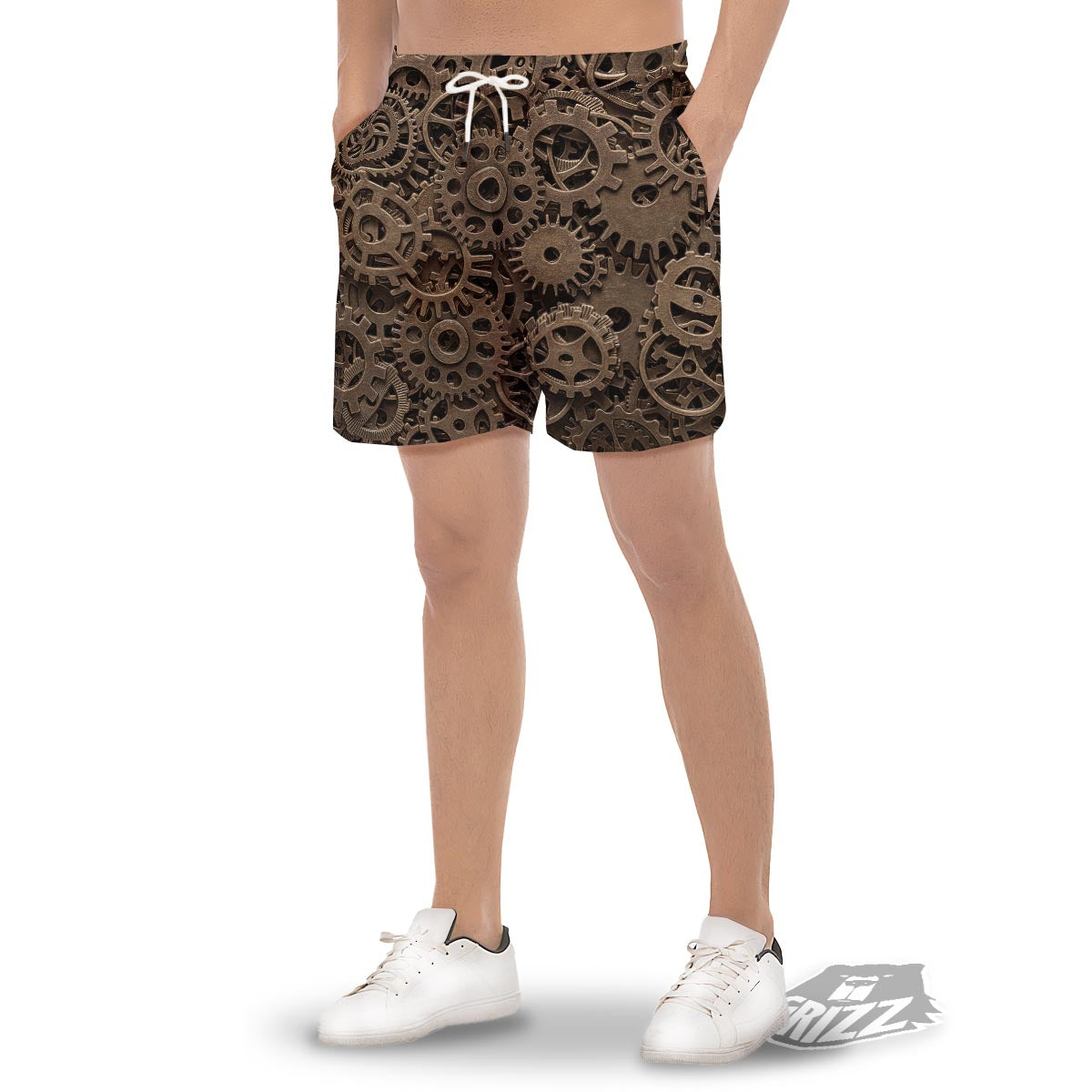 Steampunk Brass Gears And Cogs Print Men's Gym Shorts-grizzshop