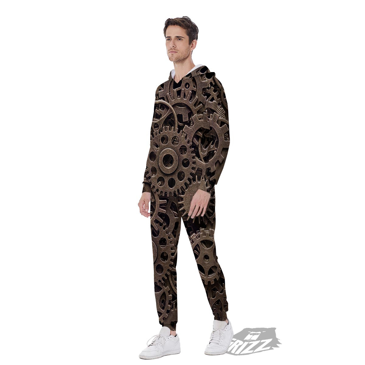 Steampunk Brass Gears And Cogs Print Men's Jumpsuit-grizzshop