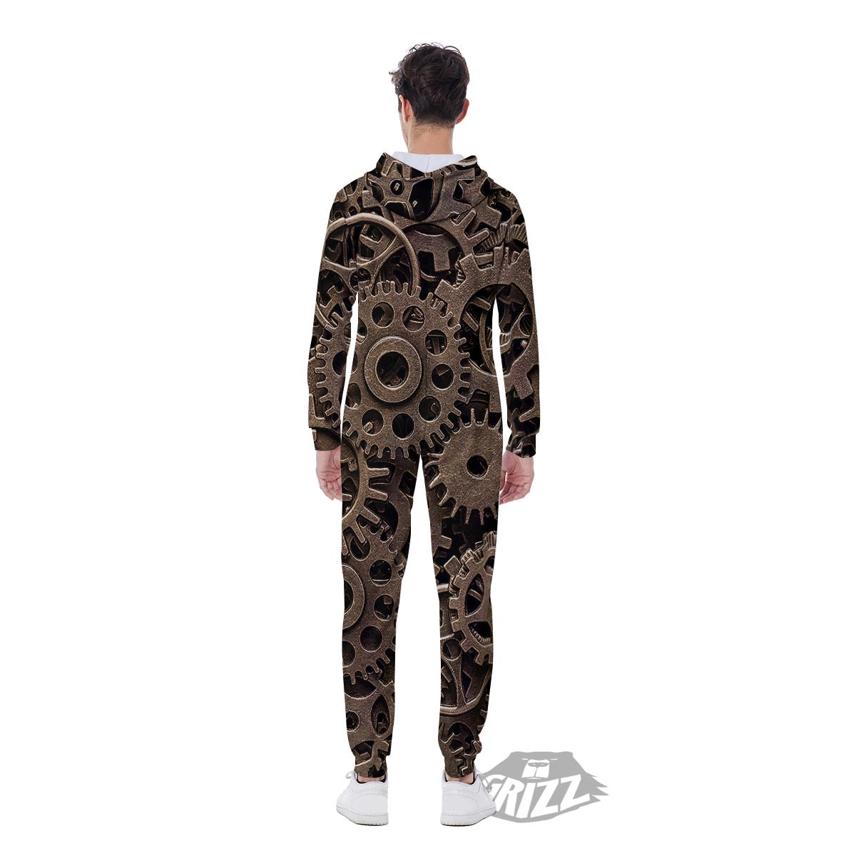 Steampunk Brass Gears And Cogs Print Men's Jumpsuit-grizzshop