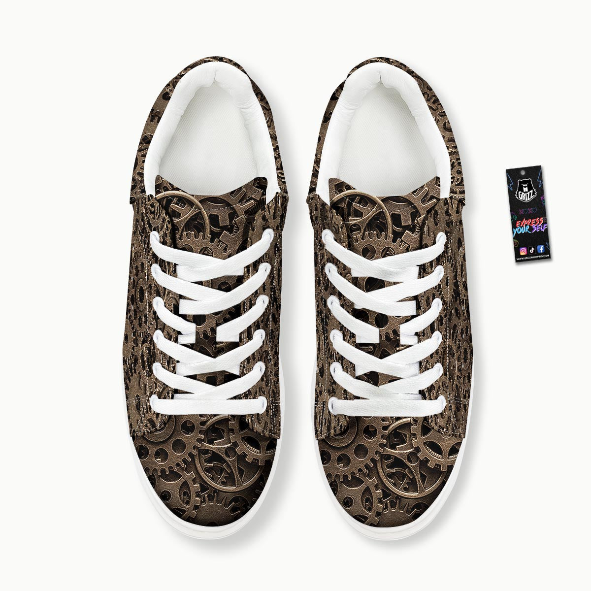 Steampunk Brass Gears And Cogs Print Platform Shoes-grizzshop