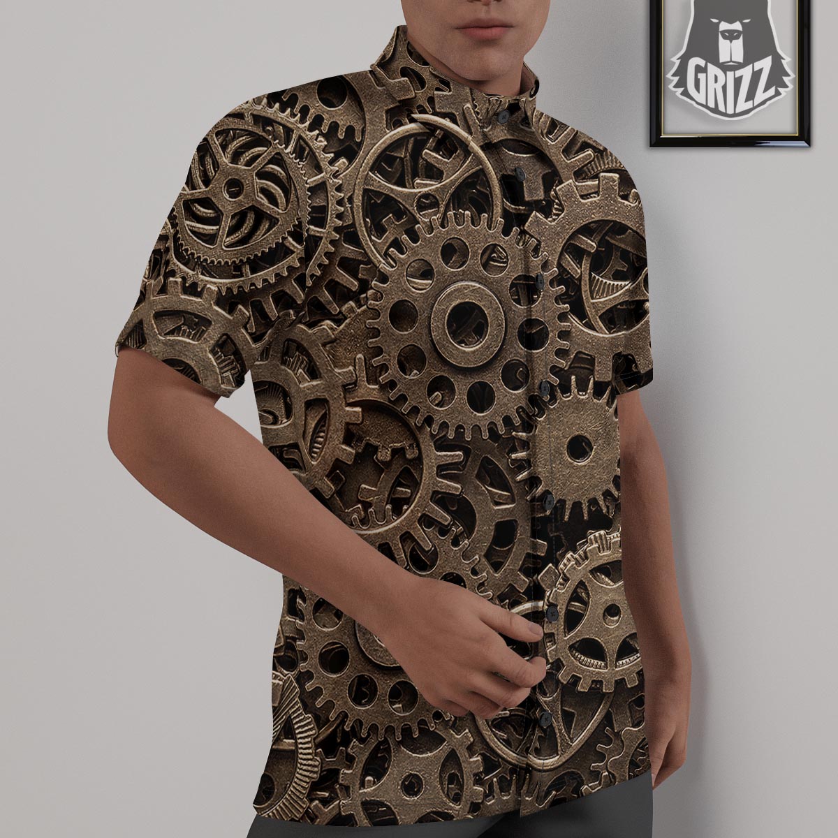 Steampunk Brass Gears And Cogs Print Untucked Shirts-grizzshop
