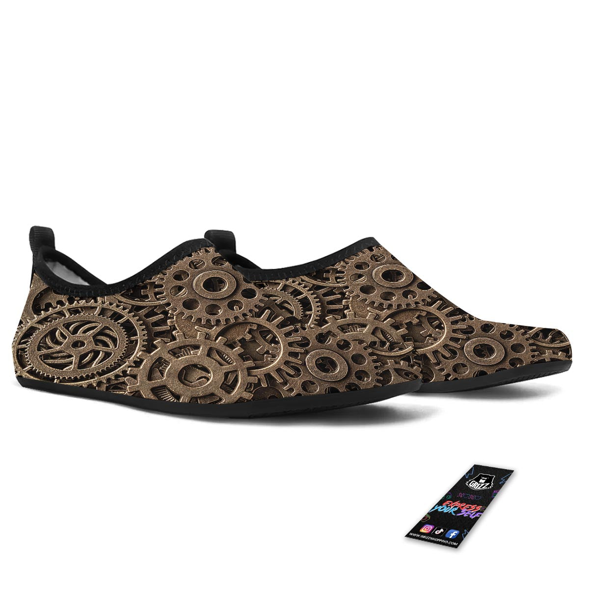 Steampunk Brass Gears And Cogs Print Water Shoes-grizzshop