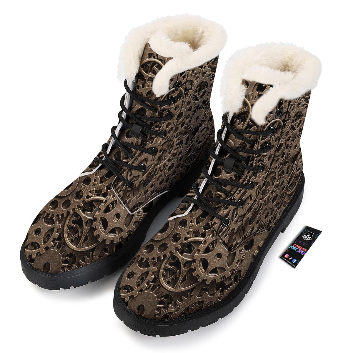 Steampunk Brass Gears And Cogs Print Winter Boots-grizzshop