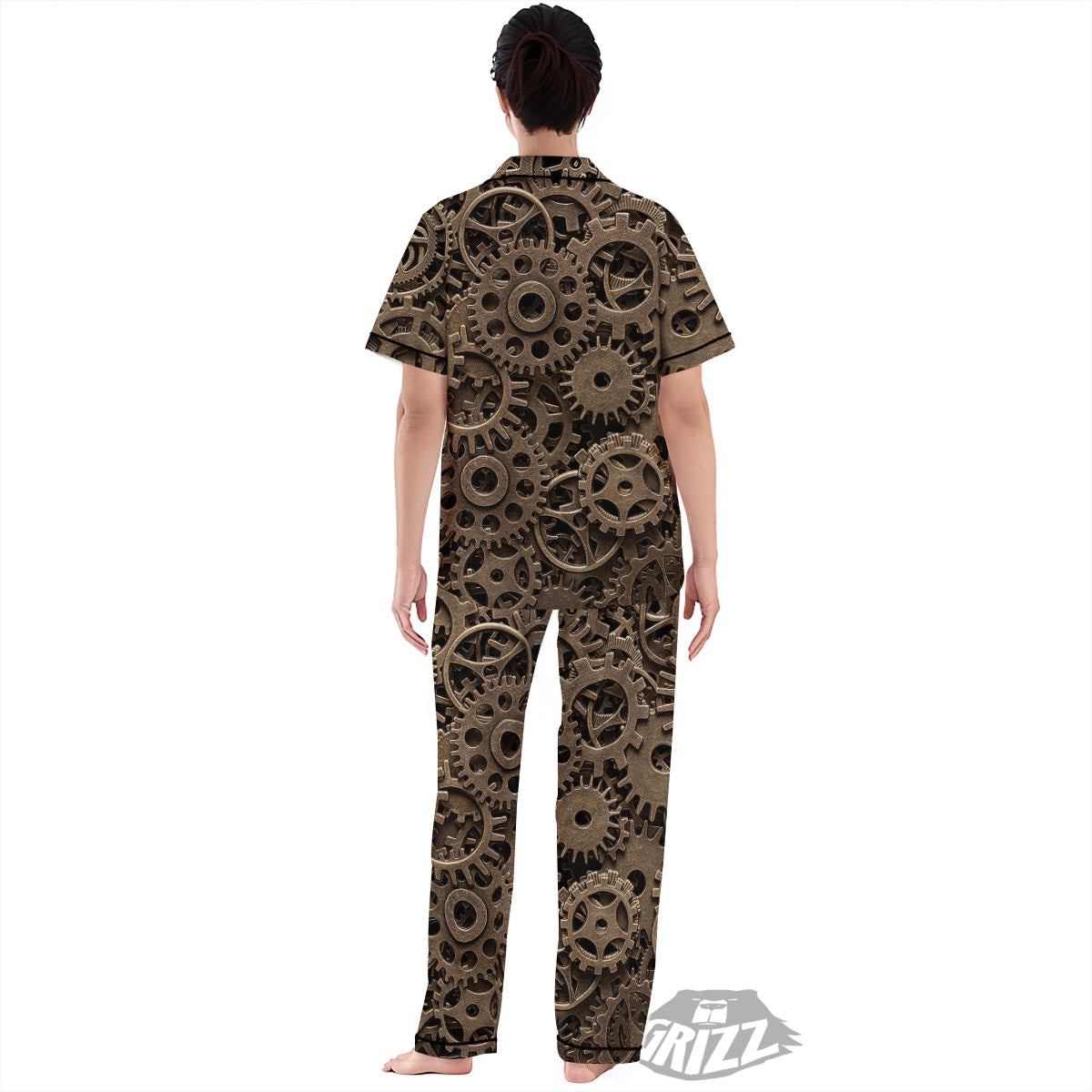 Steampunk Brass Gears And Cogs Print Women's Pajamas Set-grizzshop