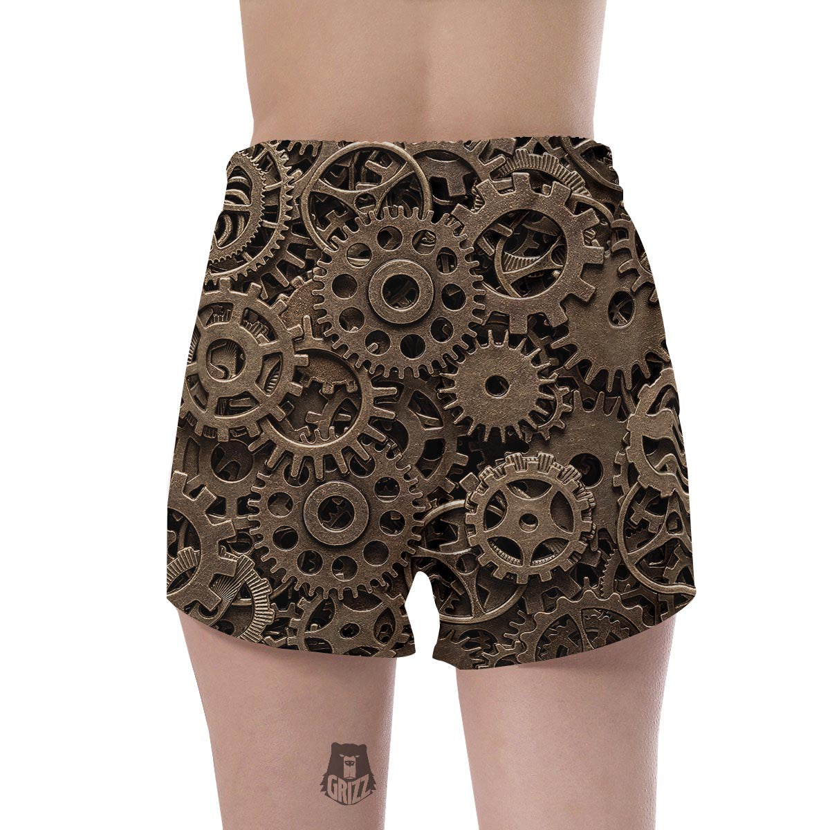 Steampunk Brass Gears And Cogs Print Women's Shorts-grizzshop