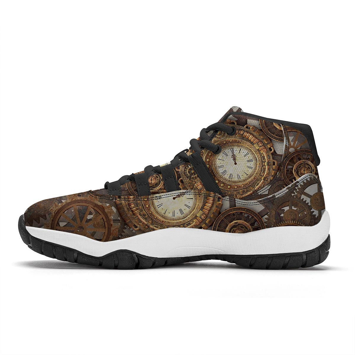 Steampunk Gears Clock Print Black Bball Shoes-grizzshop