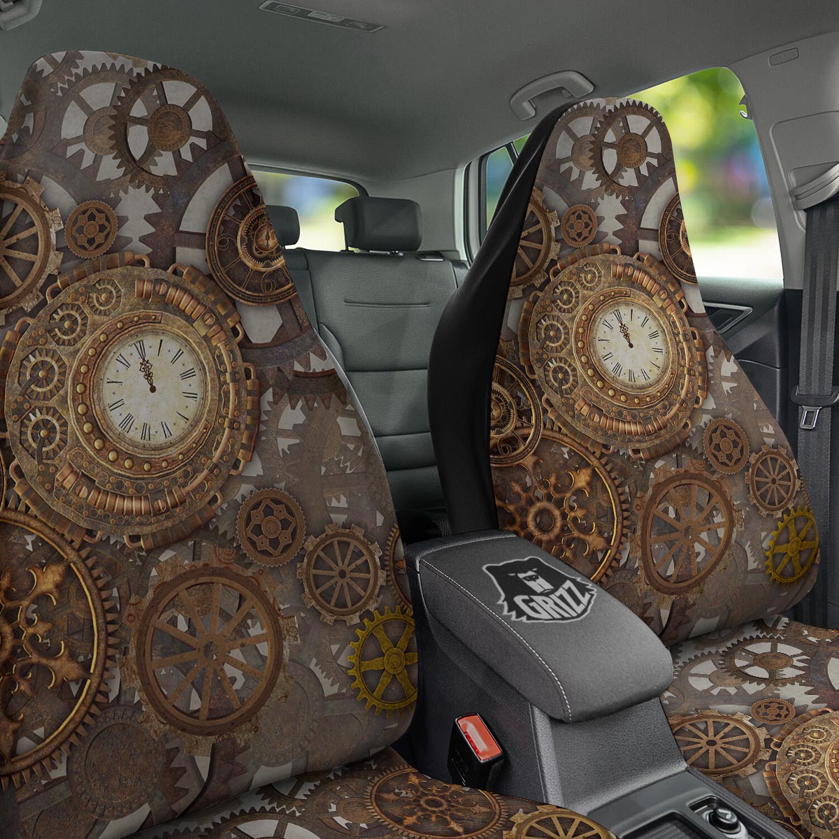Steampunk Gears Clock Print Car Seat Covers-grizzshop
