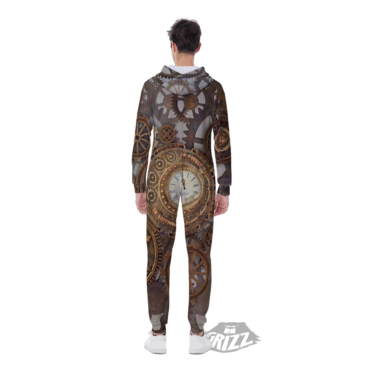 Steampunk Gears Clock Print Men's Jumpsuit-grizzshop