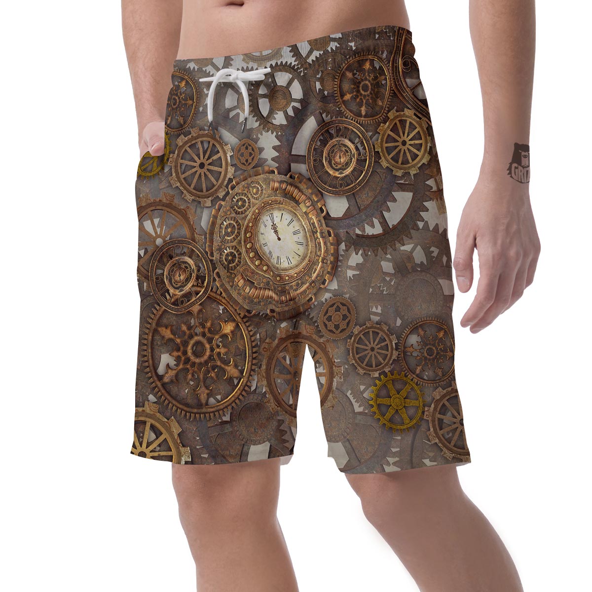 Steampunk Gears Clock Print Men's Shorts-grizzshop