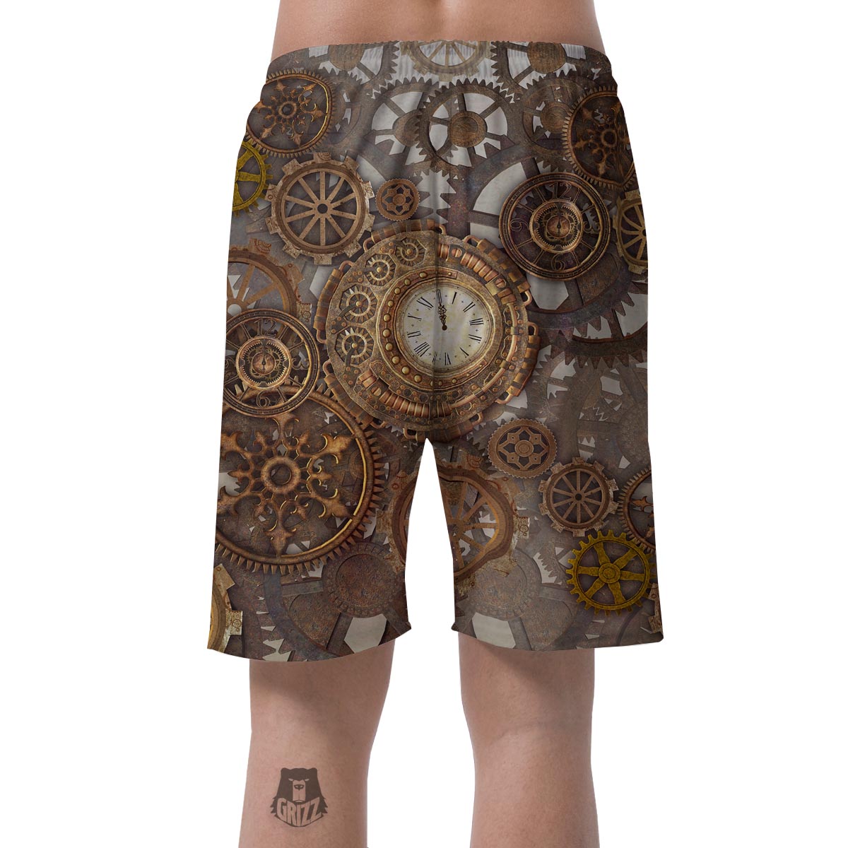 Steampunk Gears Clock Print Men's Shorts-grizzshop