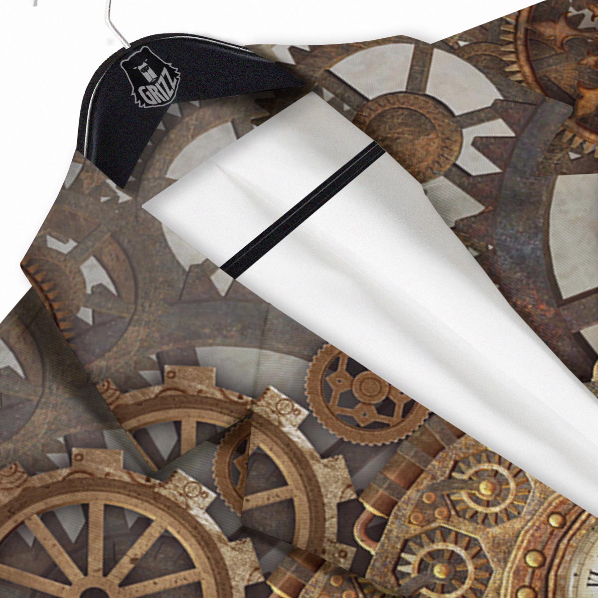 Steampunk Gears Clock Print Men's Sport Coat-grizzshop