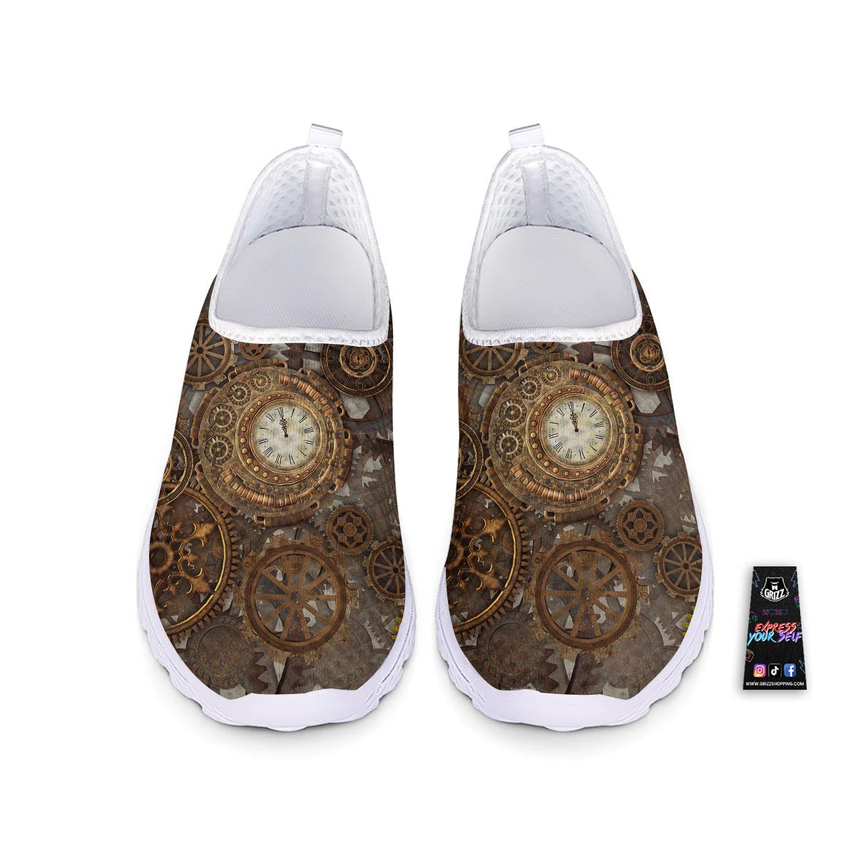 Steampunk Gears Clock Print Nurse Shoes-grizzshop