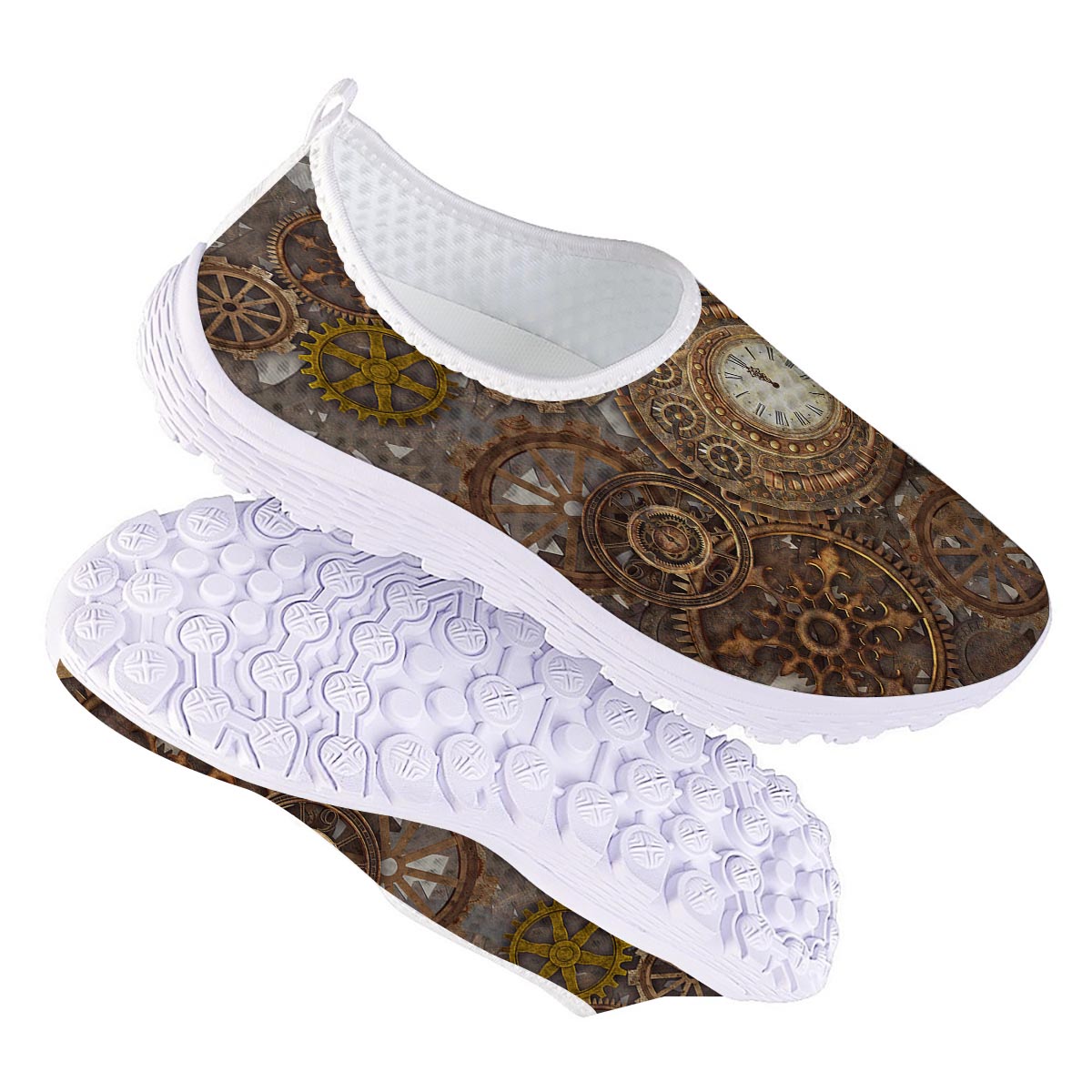 Steampunk Gears Clock Print Nurse Shoes-grizzshop