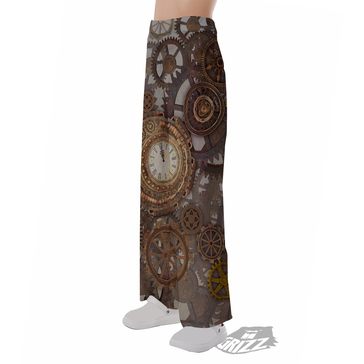 Steampunk Gears Clock Print Pajama Pants-grizzshop