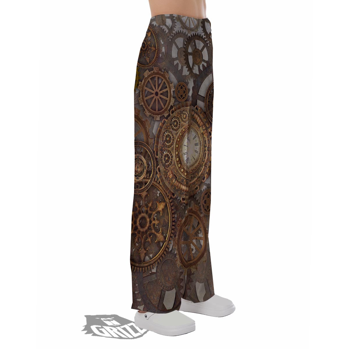 Steampunk Gears Clock Print Pajama Pants-grizzshop
