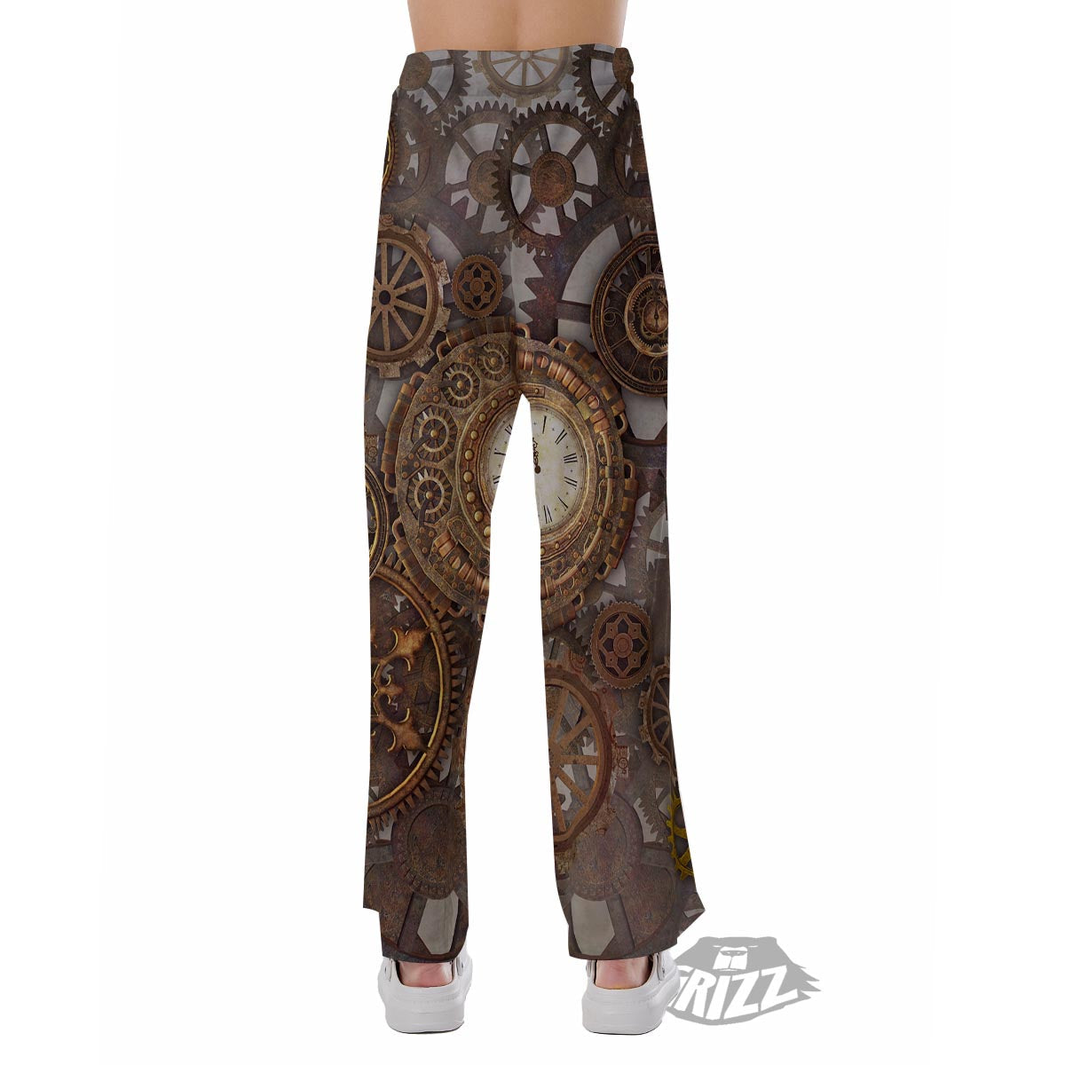 Steampunk Gears Clock Print Pajama Pants-grizzshop