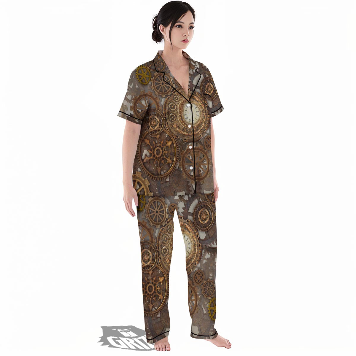 Steampunk Gears Clock Print Women's Pajamas Set-grizzshop