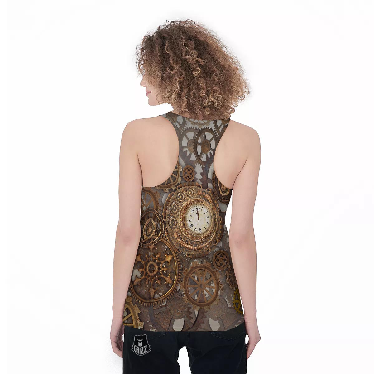 Steampunk Gears Clock Print Women's Racerback Tank Top-grizzshop
