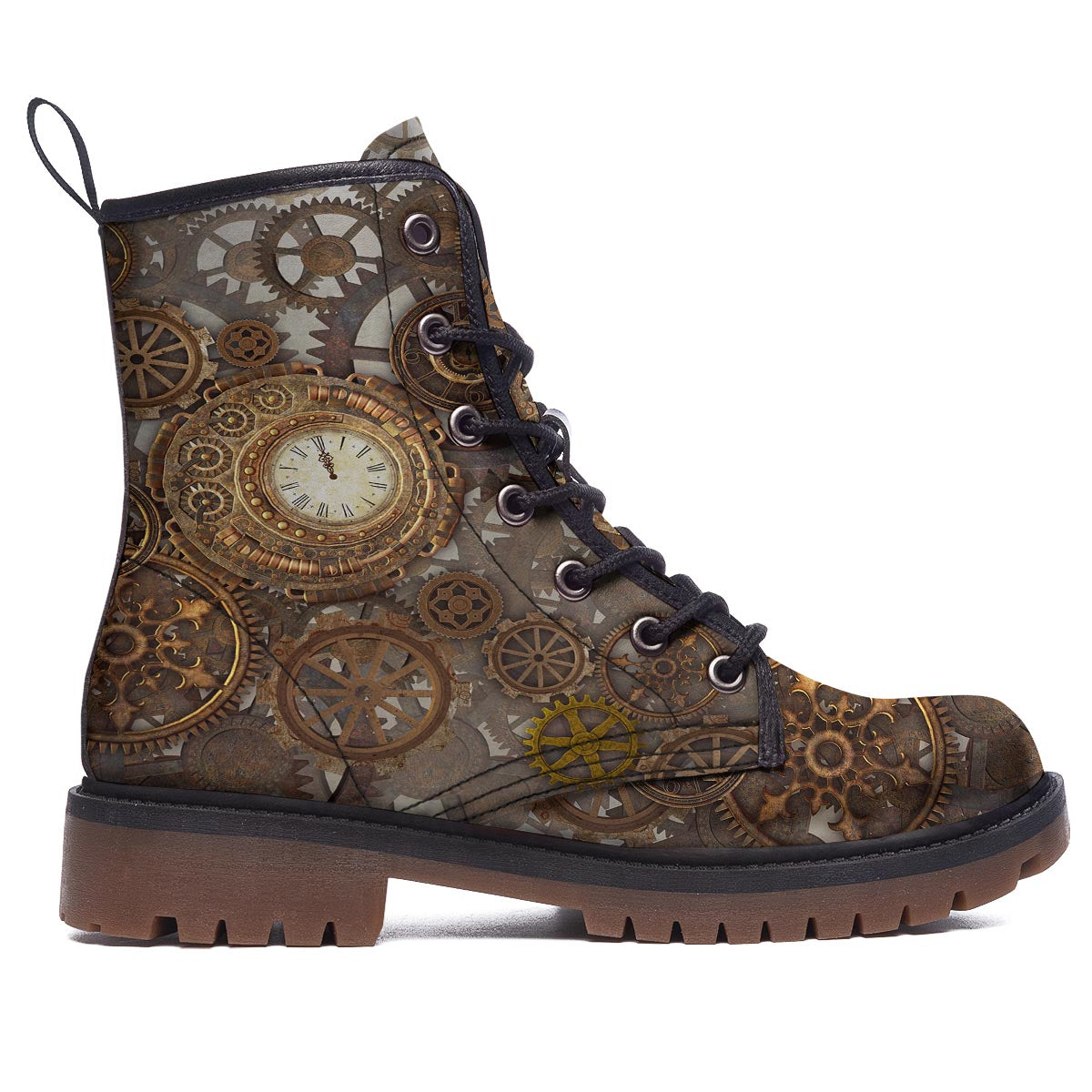 Steampunk Gears Clock Print Work Boots-grizzshop