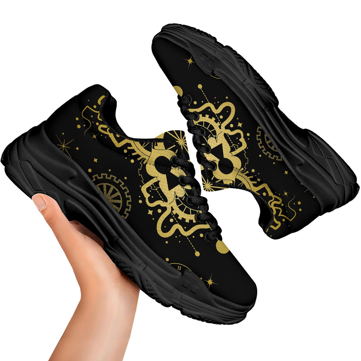 Steampunk Gears Metal Print Black Chunky Shoes-grizzshop