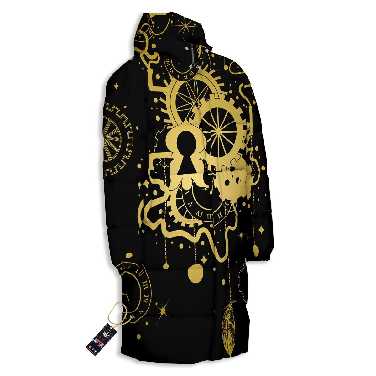 Steampunk Gears Metal Print Long Down Jacket-grizzshop