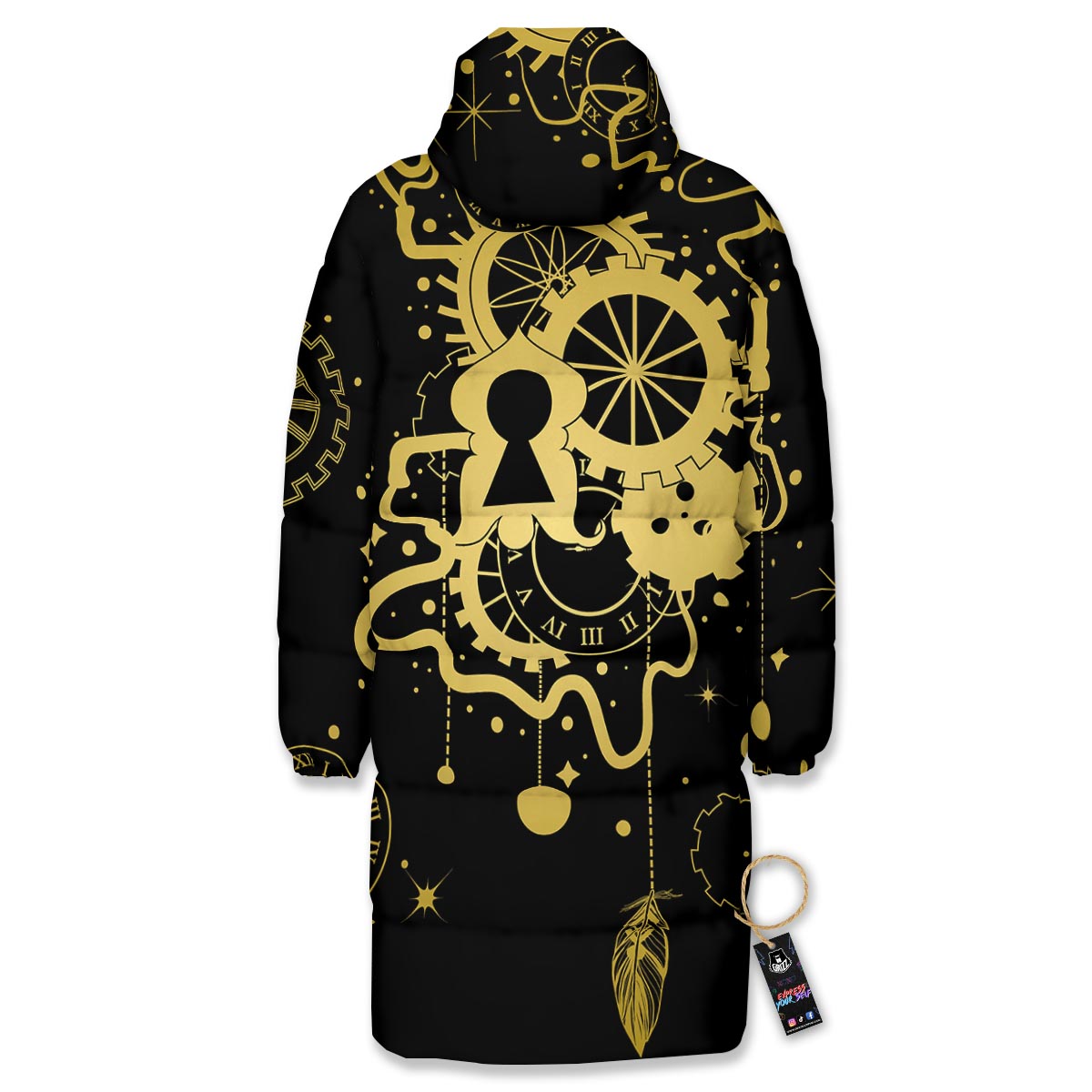 Steampunk Gears Metal Print Long Down Jacket-grizzshop