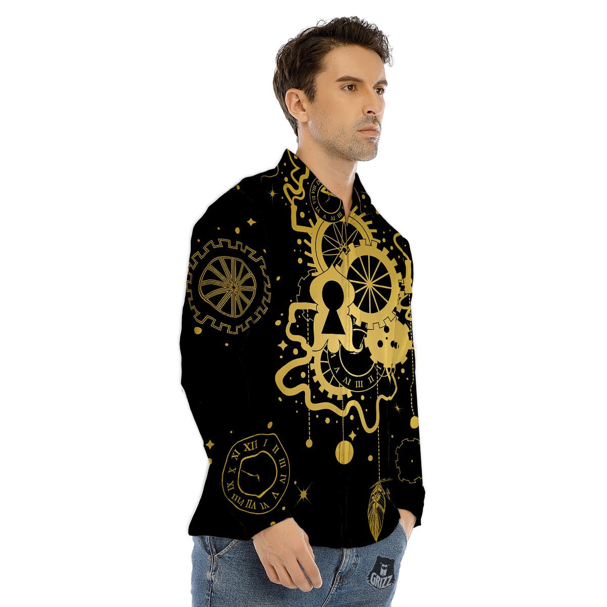 Steampunk Gears Metal Print Men's Dress Shirts-grizzshop