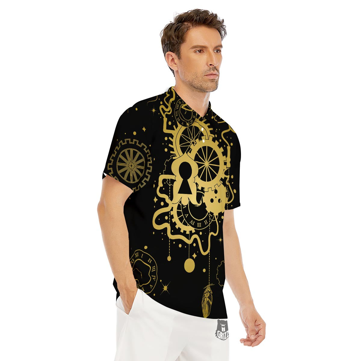 Steampunk Gears Metal Print Men's Golf Shirts-grizzshop