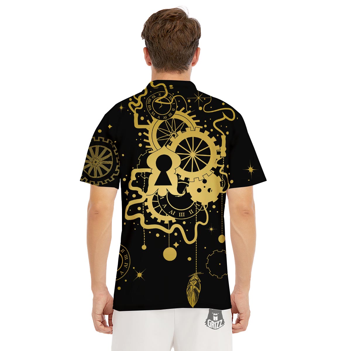 Steampunk Gears Metal Print Men's Golf Shirts-grizzshop