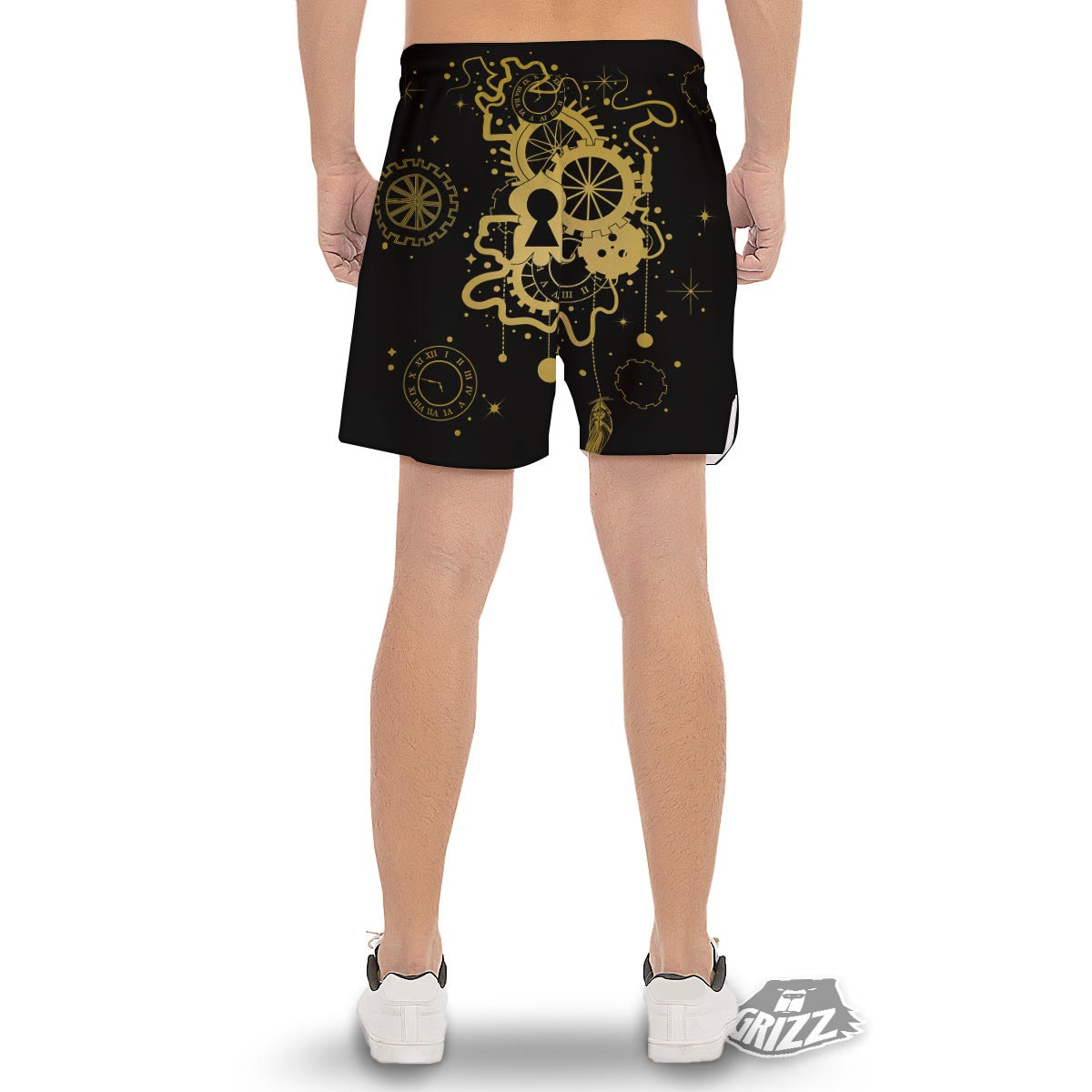 Steampunk Gears Metal Print Men's Gym Shorts-grizzshop